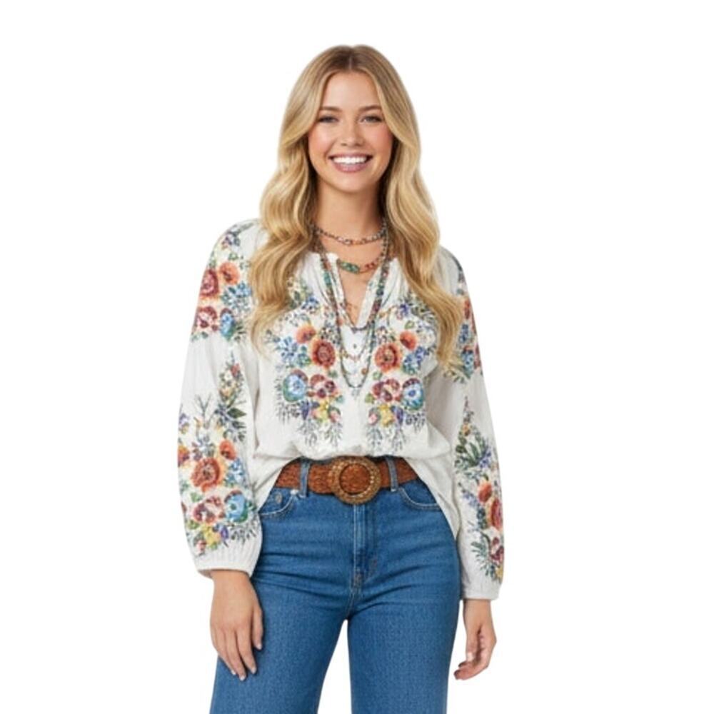 VTG 1990s–2000s Sundance White Embroidered Modal Peasant Blouse M